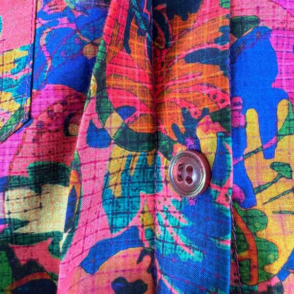 Peruvian Connection Womens Tessa Button Shirt Size S Silk Cotton Abstract Artsy - Picture 6 of 8